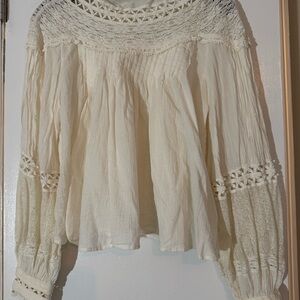 Anthropologie Cream Gauze/Lace Blouse